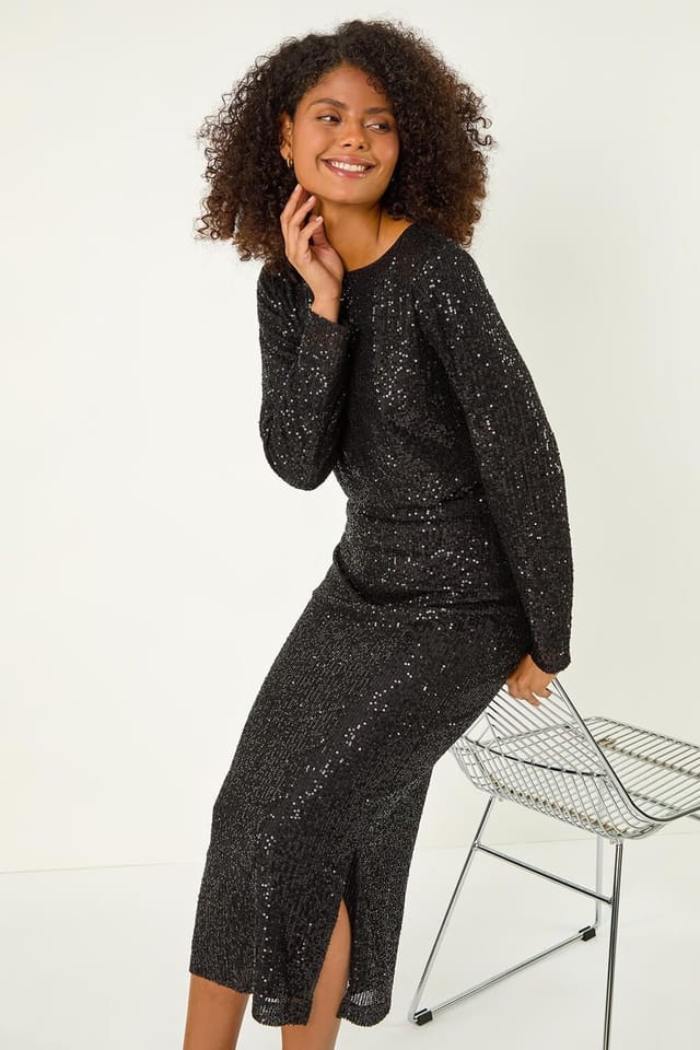 Dusk Dusk Women's Sequin Pencil Skirt in Black - 3