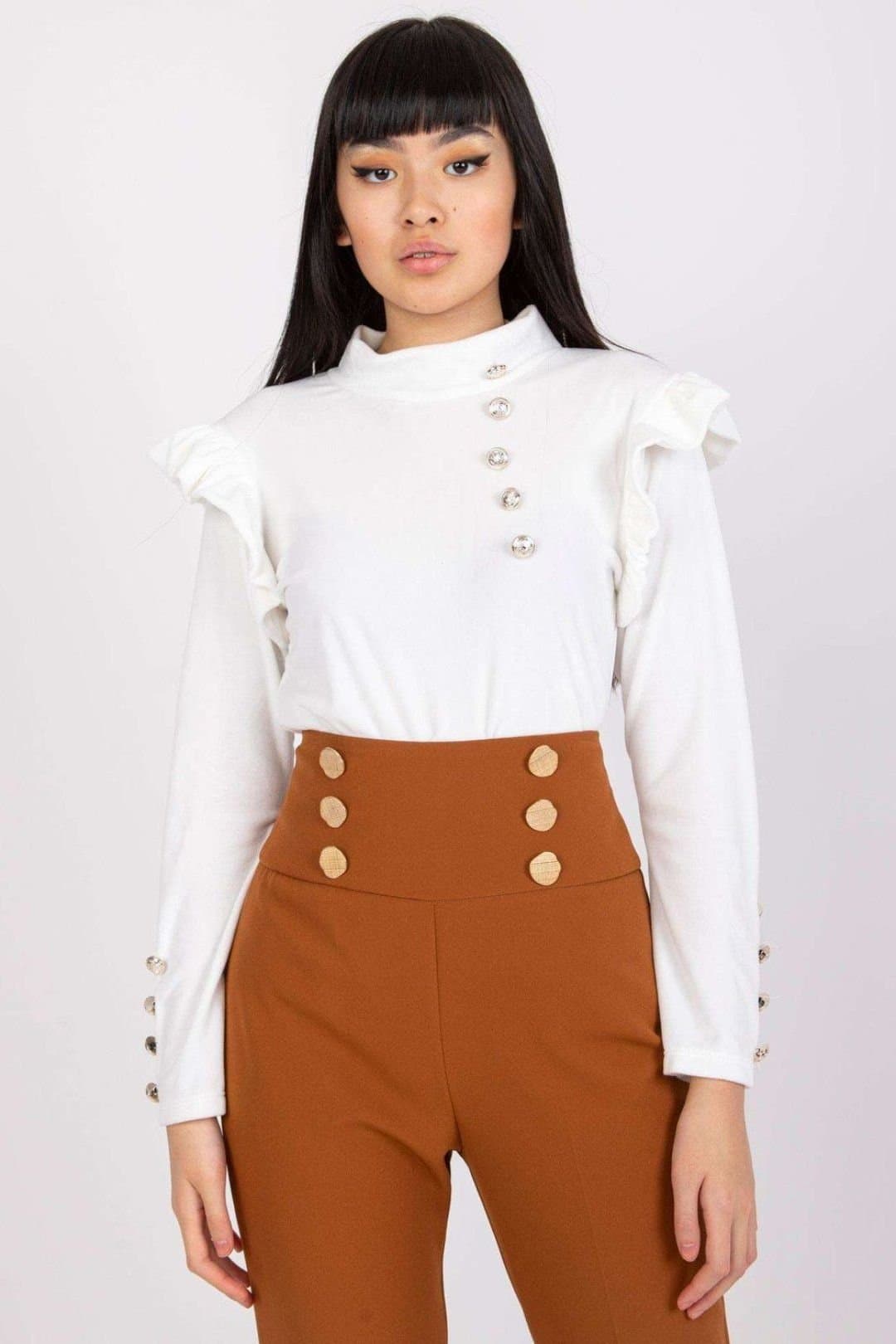 Love Lace Love Lace White Velour Blouse With Shoulder Frills