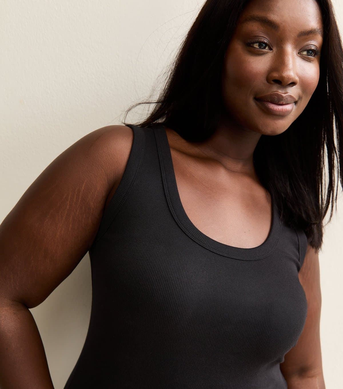 New Look Women's Plus Size Black Ribbed Scoop Neck Vest Curves New Look