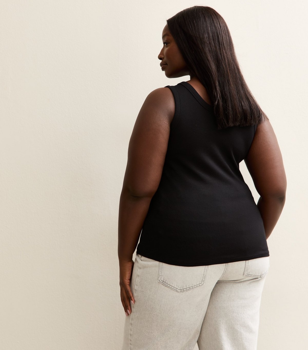 New Look Women's Plus Size Black Ribbed Scoop Neck Vest Curves New Look - 4