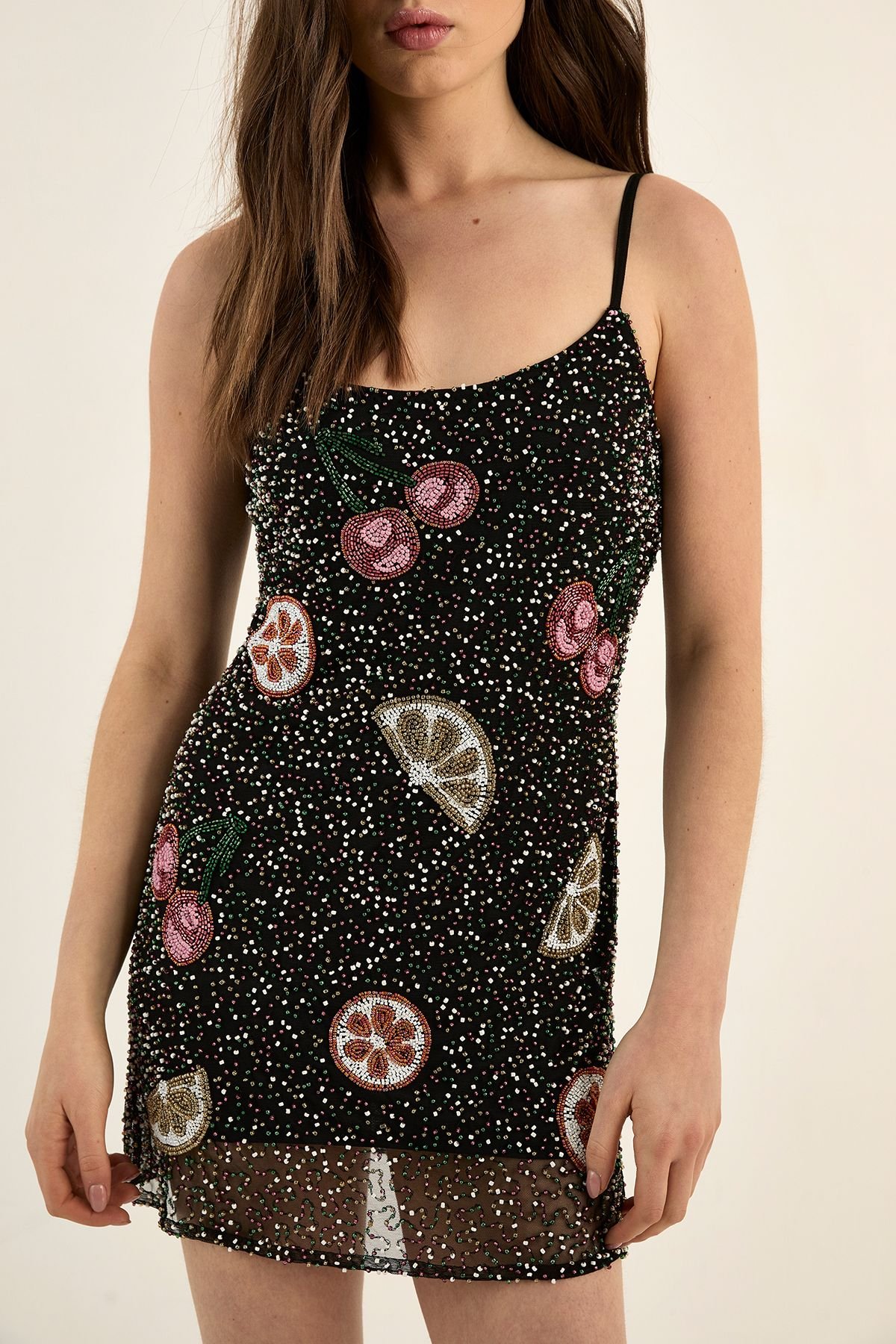 NastyGal NastyGal Women's Fruit Embellished Strappy Mini Dress in Black - 3