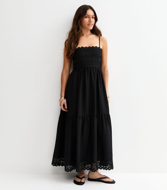 New Look Women's Petite Black Crochet Panel Maxi Dress New Look - 3