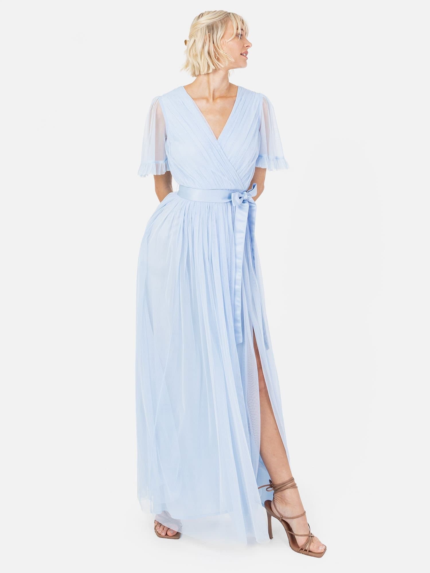 Anaya with Love Anaya with Love Women's Faux Wrap Short Sleeve Belted Maxi Dress in Blue