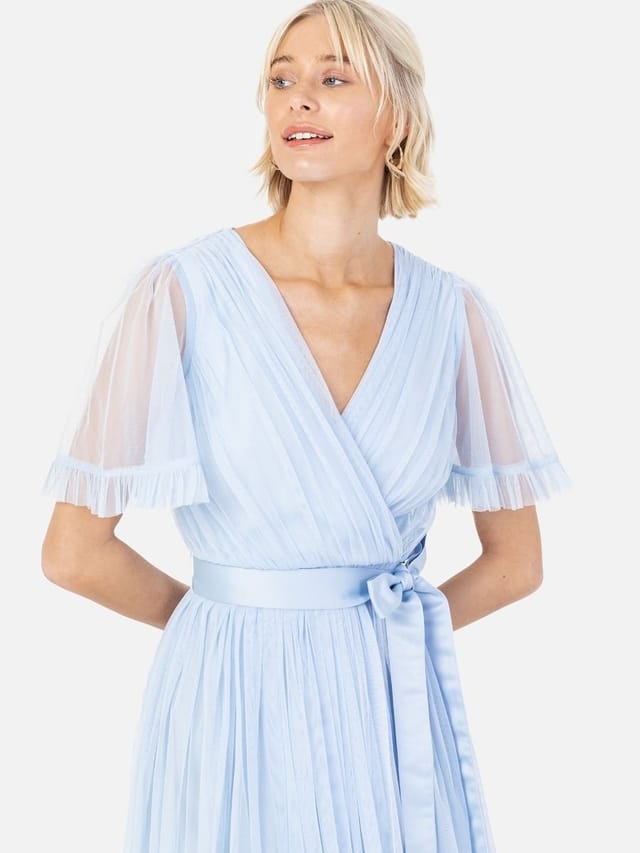 Anaya with Love Anaya with Love Women's Faux Wrap Short Sleeve Belted Maxi Dress in Blue - 2