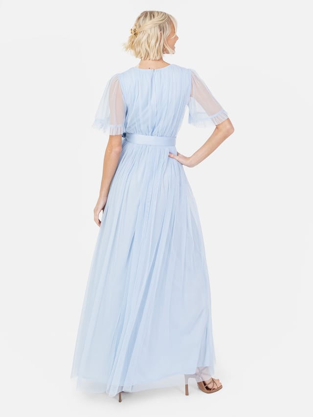 Anaya with Love Anaya with Love Women's Faux Wrap Short Sleeve Belted Maxi Dress in Blue - 3