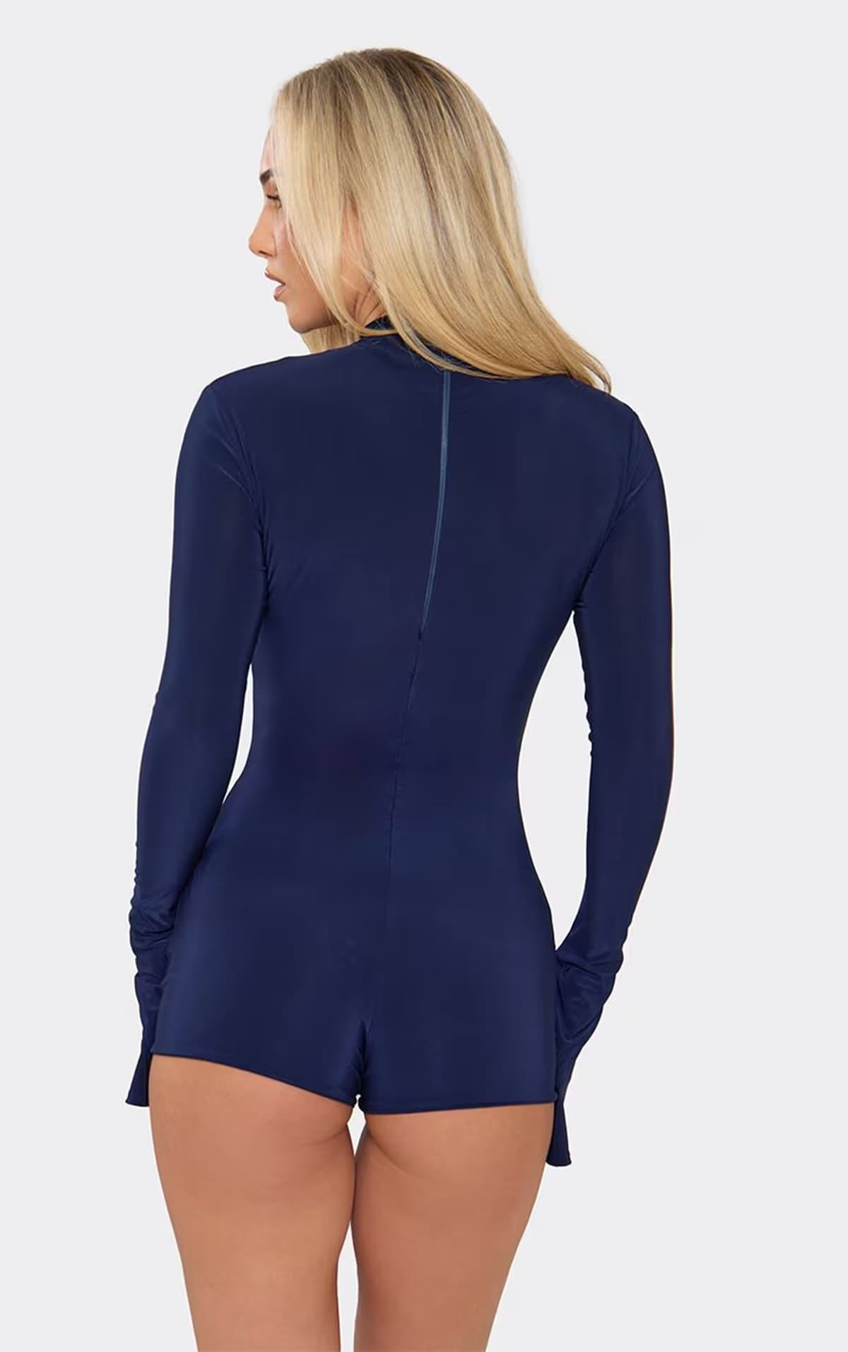 EGO Long Flute Sleeve Playsuit In Navy Slinky, Women's Size UK 6
