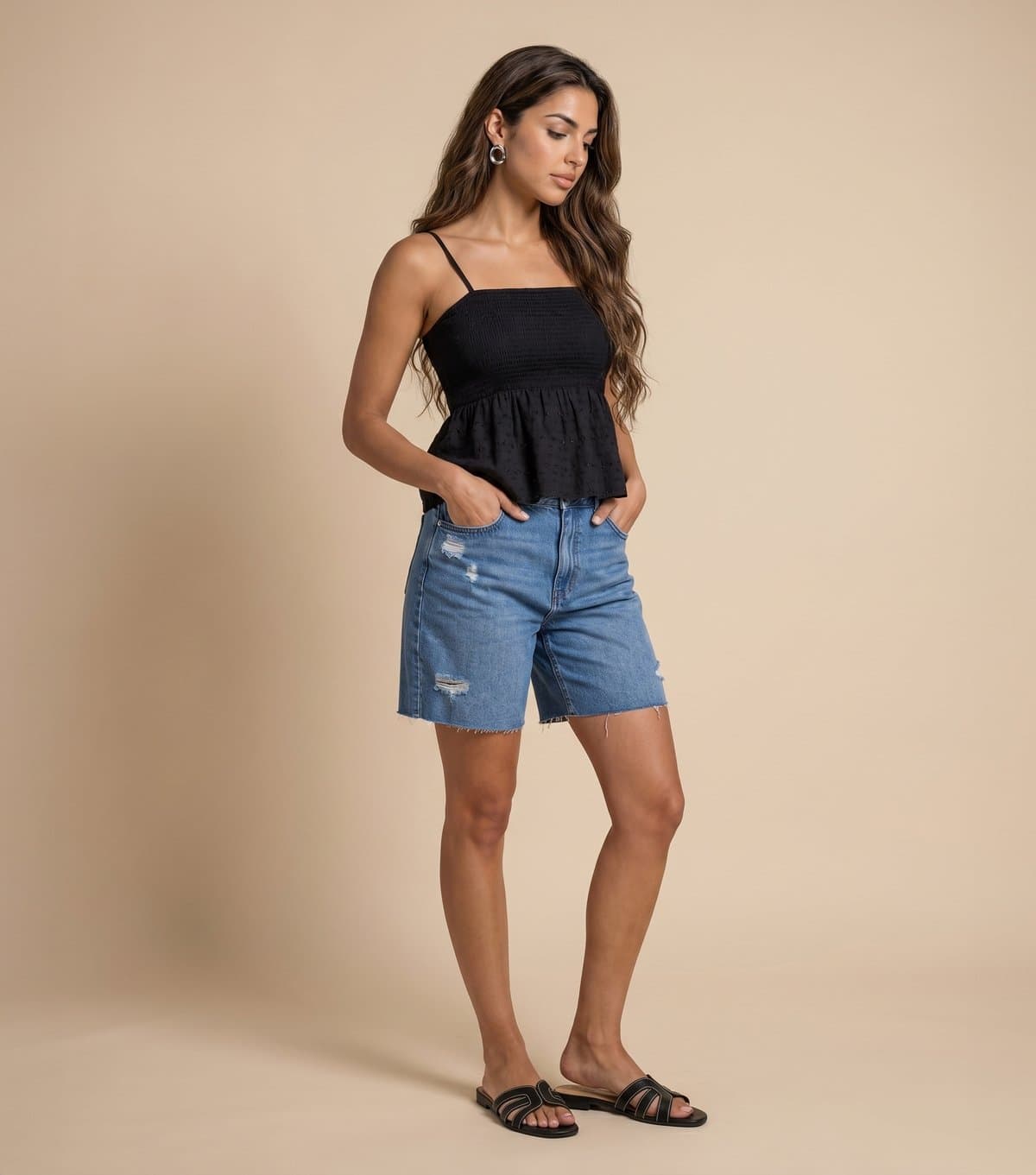 Urban Bliss Women's Black Cotton Shirred Strappy Top Urban Bliss New Look