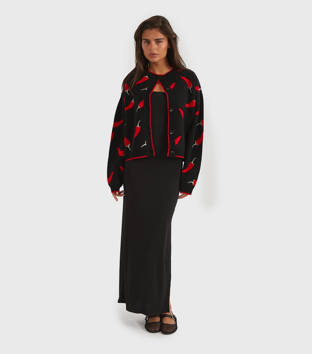 Skinnydip Women's Black and Red Chilli Patterned Cardigan Skinnydip New Look - 3