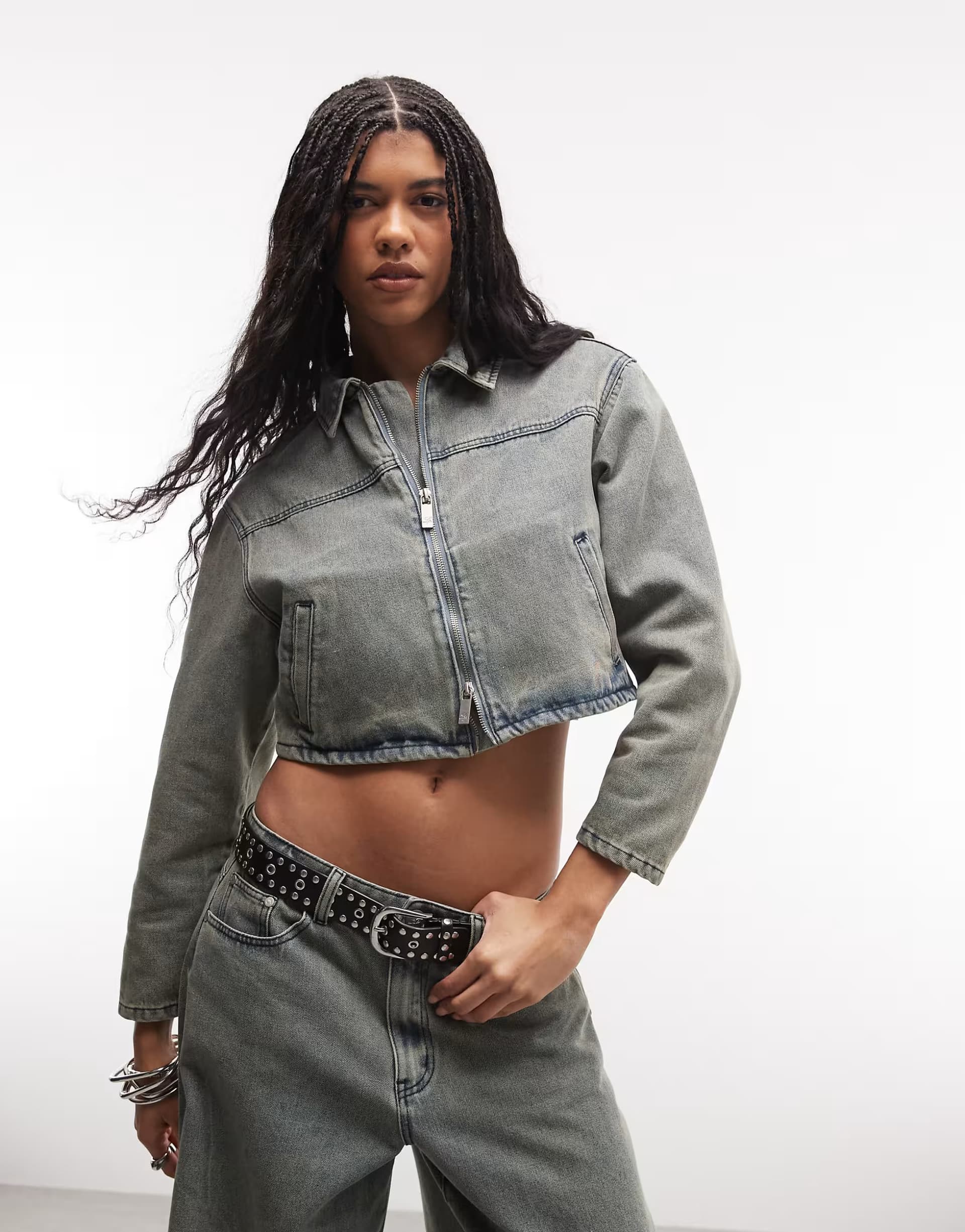 ASOS Liquor N Poker boxy textured denim jacket co-ord in tinted wash