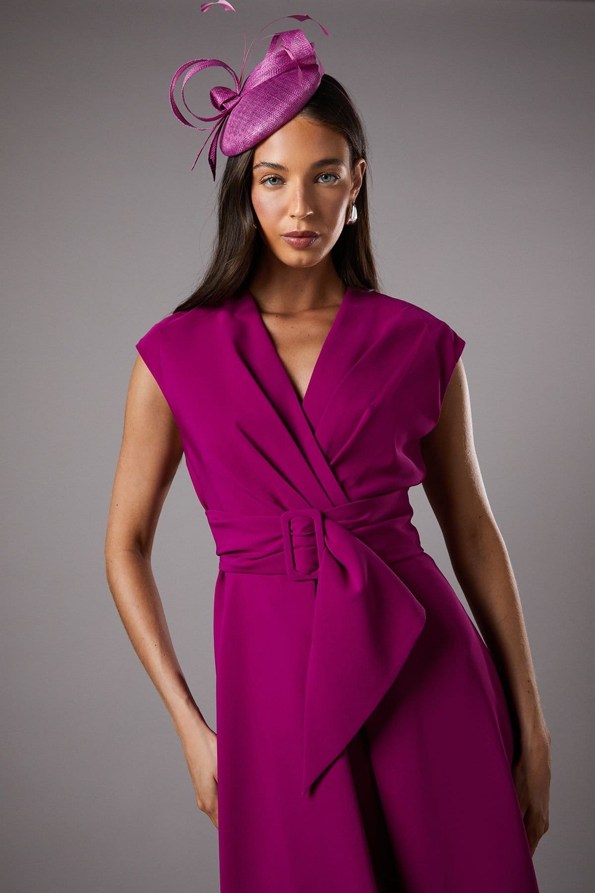 Coast Coast Women's Belted Crepe Dress in Berry - 4