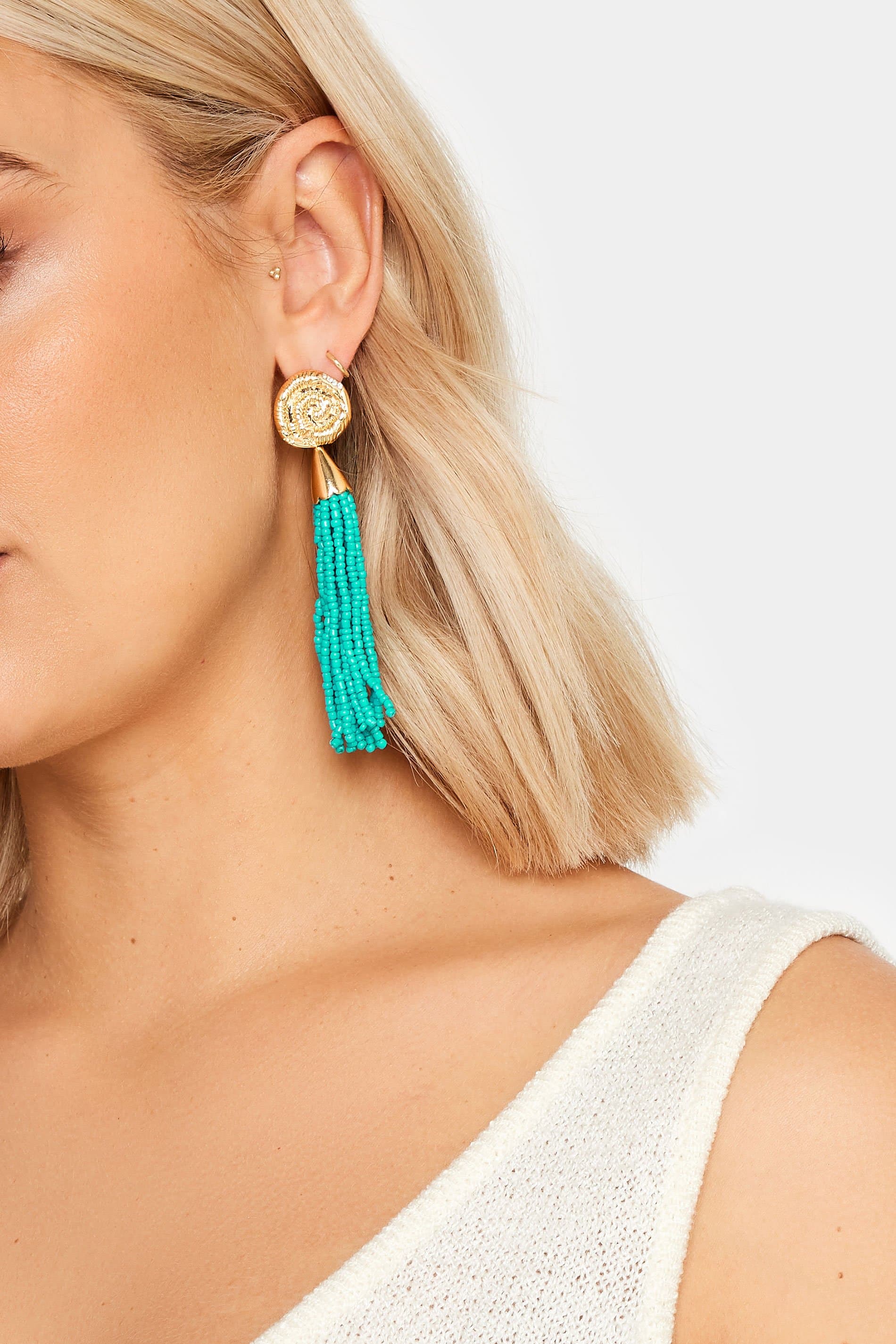 Yours Gold Tone Teal Beaded Tassel Earrings