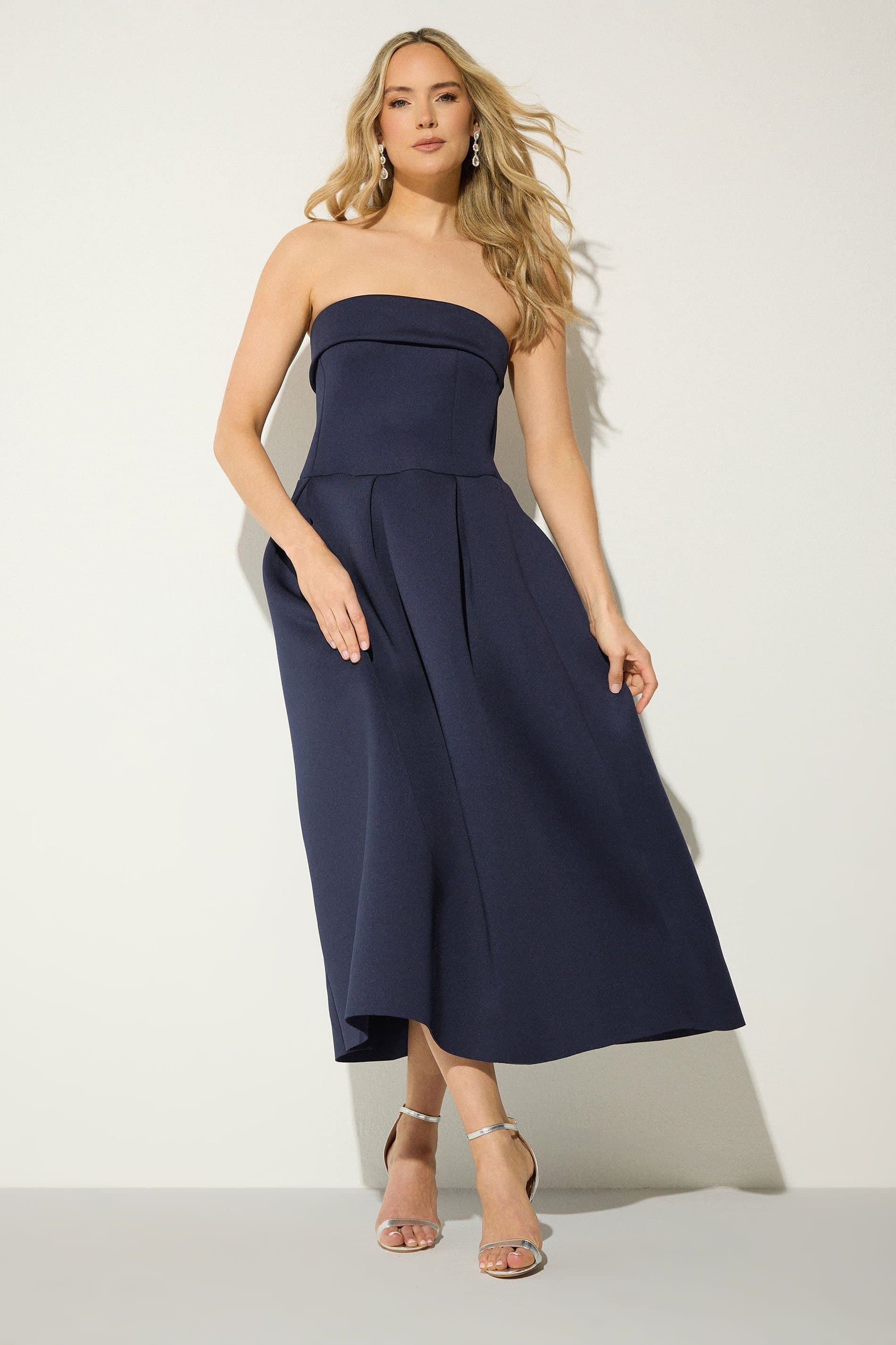 Long Tall Sally Long Tall Sally Women's Tall Pleated Detail Midi Dress in Dark Navy