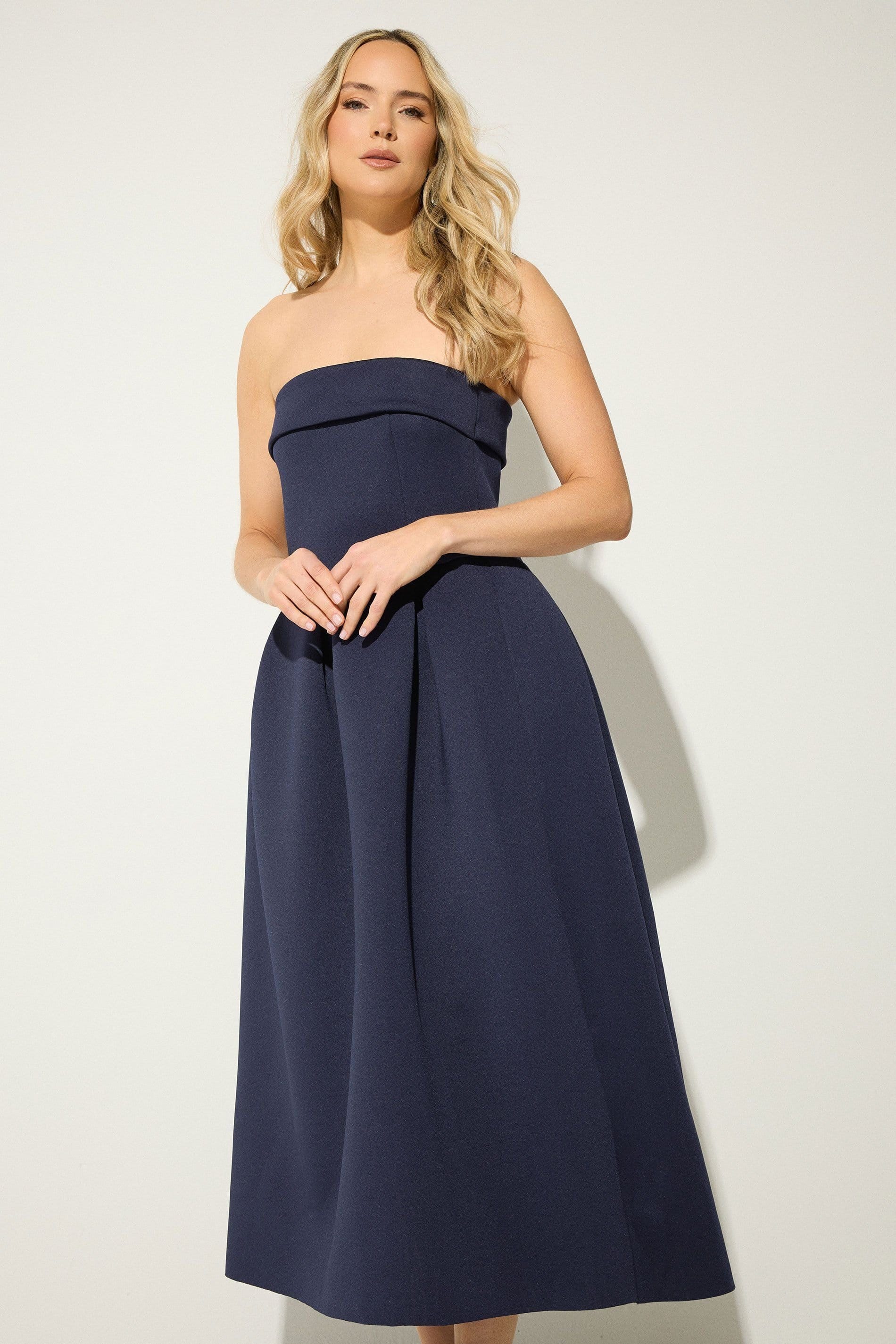Long Tall Sally Long Tall Sally Women's Tall Pleated Detail Midi Dress in Dark Navy - 4