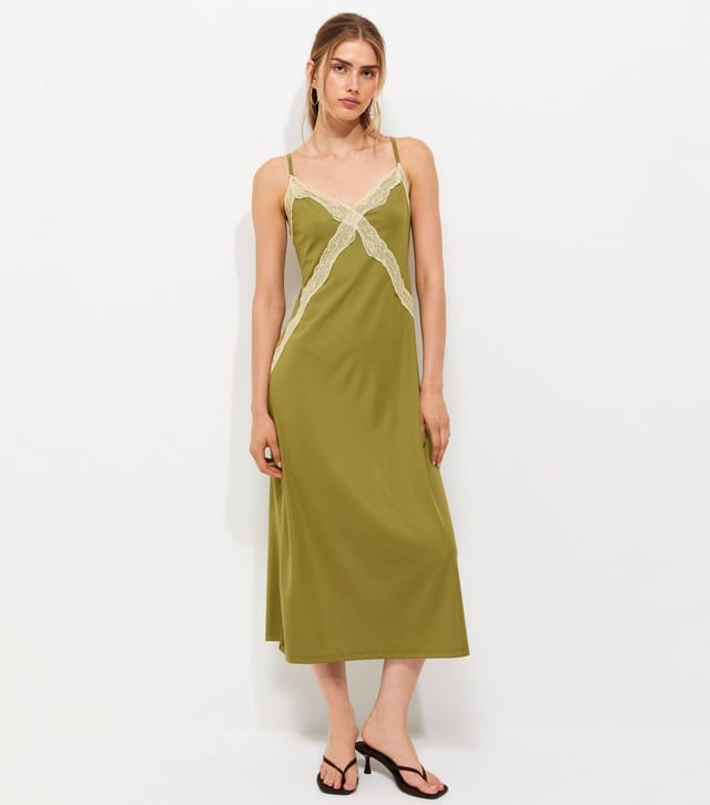 New Look Women's Light Green Lace Strappy Contrast Trim Midi New Look - 2