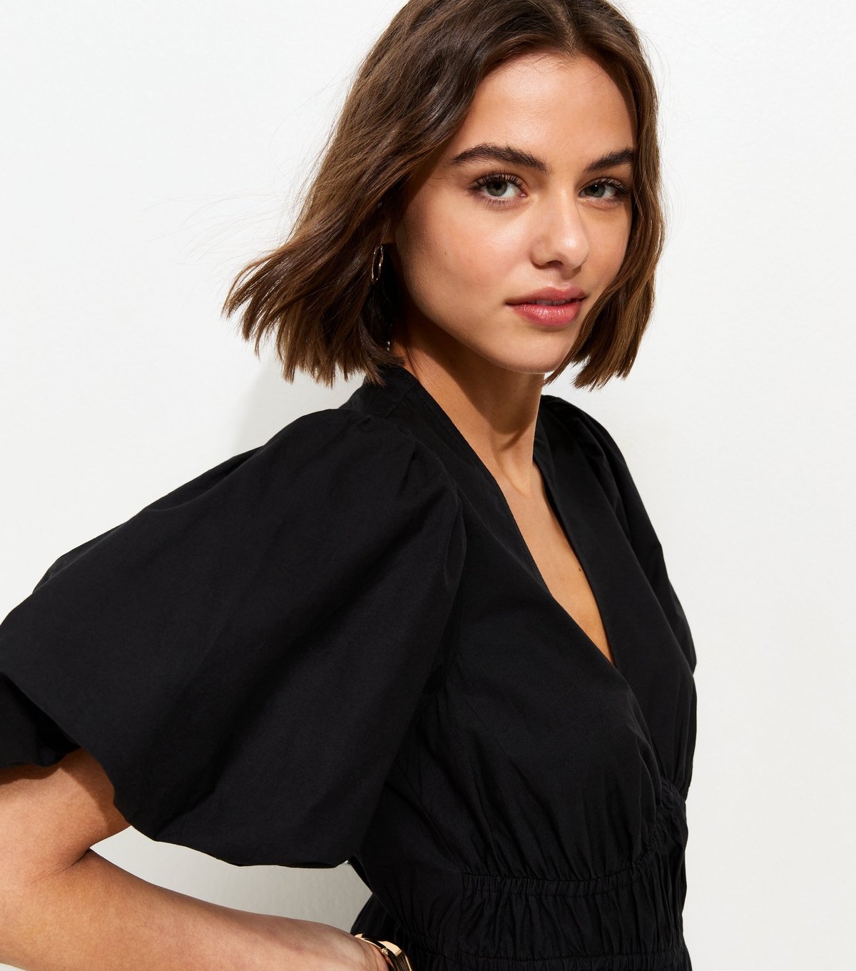 New Look Women's Black Cotton Puff Sleeve Midi Dress New Look - 3