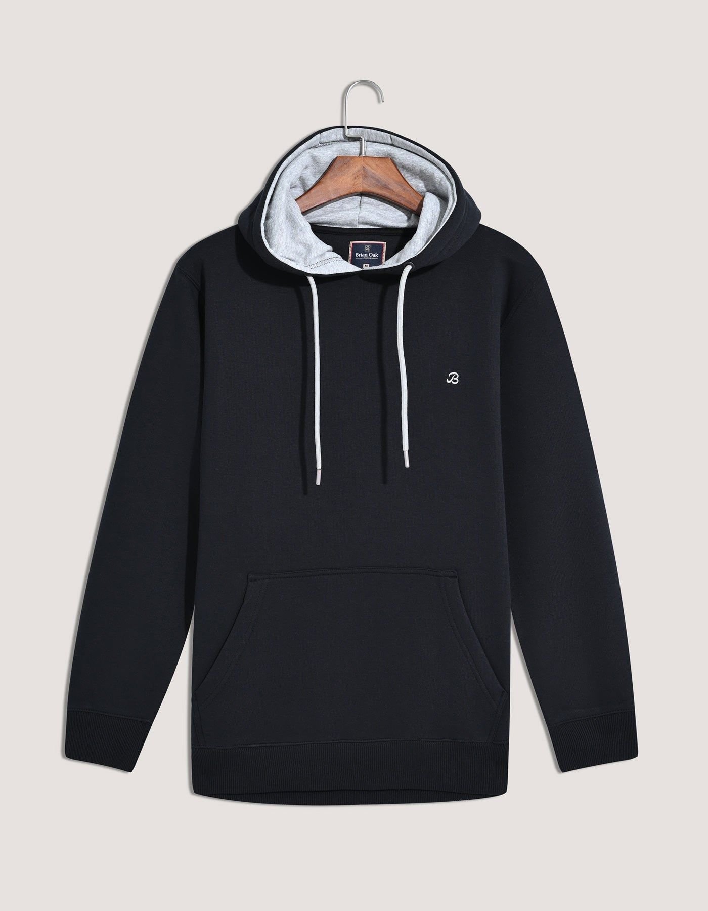 Brian Oak London Brian Oak London Men's Black Plain Pullover Fleece Hoodie - 2