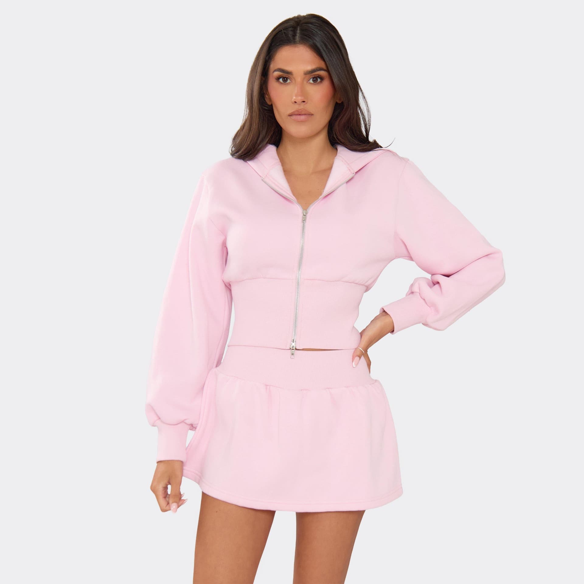 EGO Long Sleeve Zip Up Cropped Hoodie In Pink, Women's Size UK 6