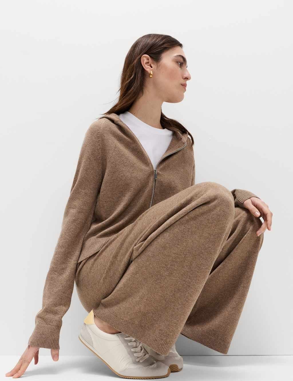 Marks & Spencer M&S Air-Yarn Wide Leg Knitted Trousers in Hazelnut