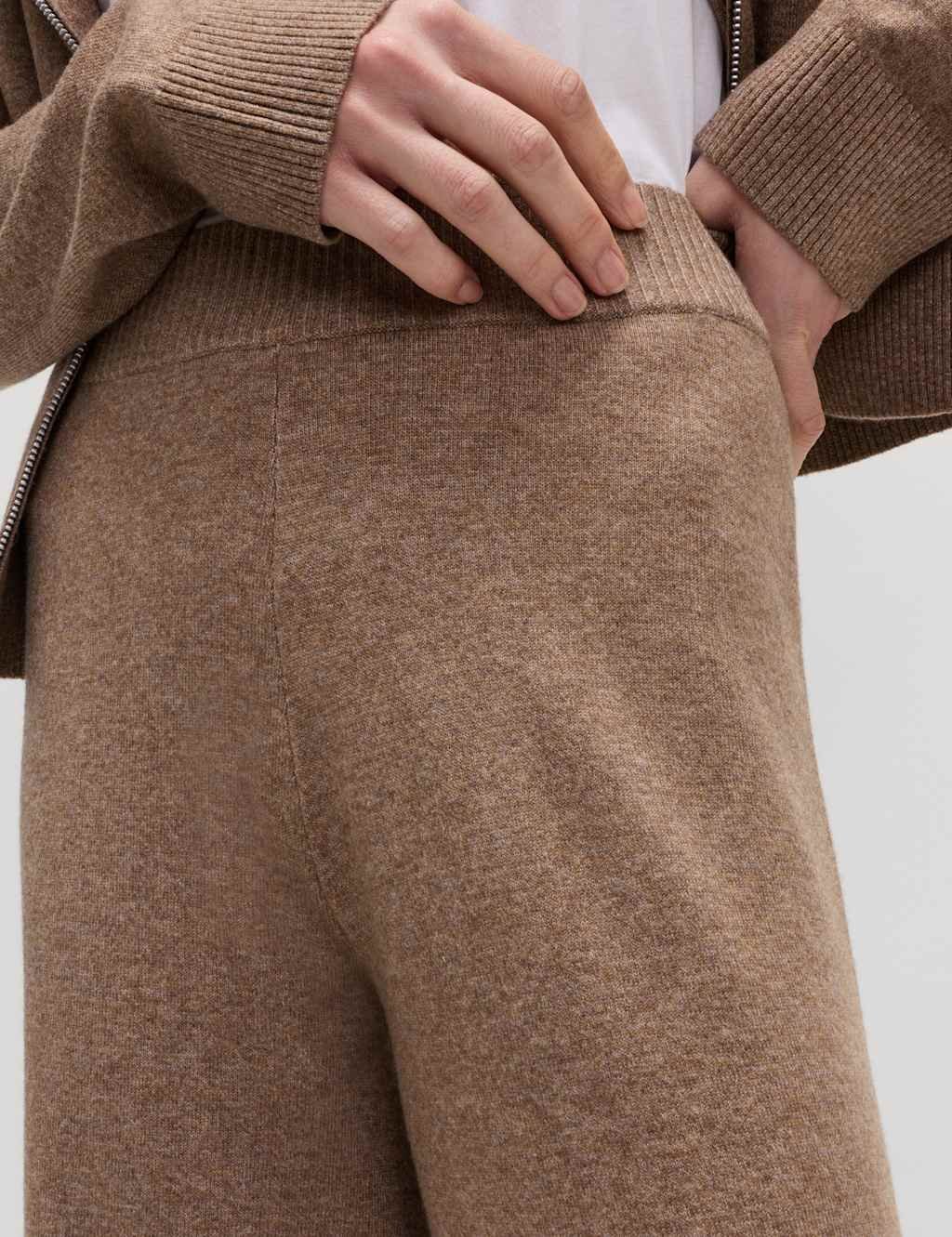 Marks & Spencer M&S Air-Yarn Wide Leg Knitted Trousers Hazelnut - 4