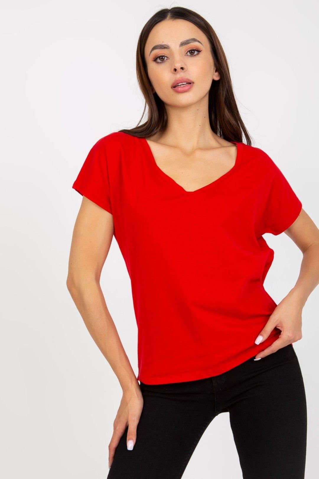 Love Lace Love Lace Women's Everyday Short Sleeve Heart Neck T-Shirt in Red