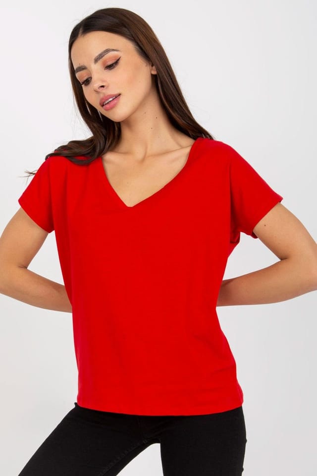 Love Lace Love Lace Women's Everyday Short Sleeve Heart Neck T-Shirt in Red - 2