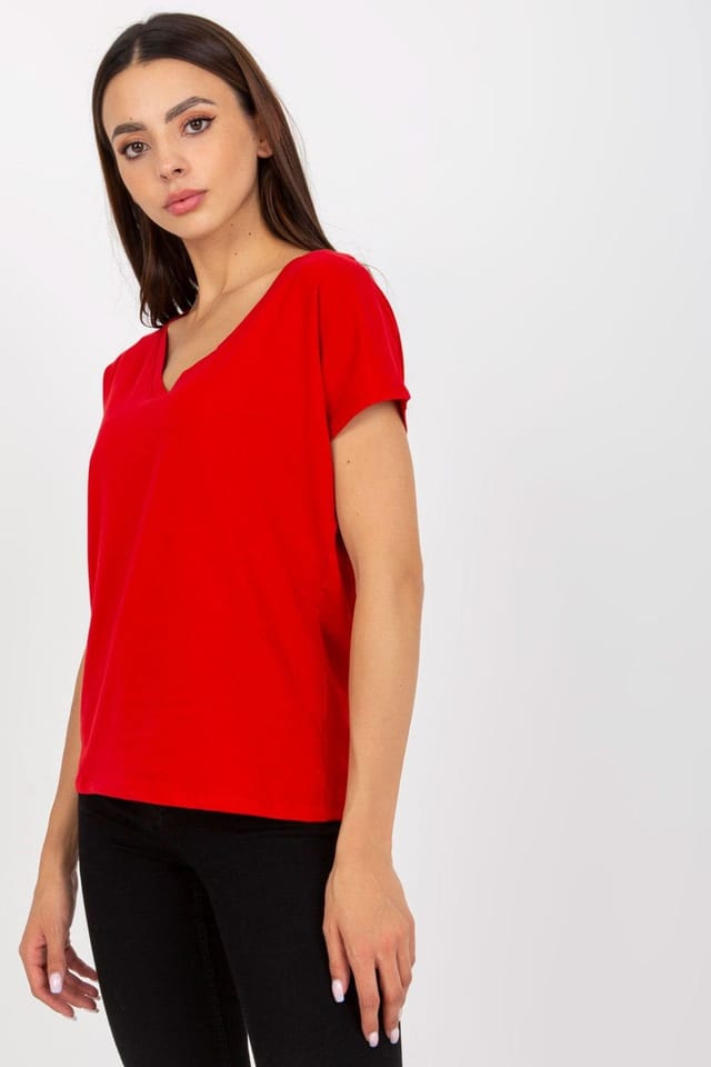 Love Lace Love Lace Women's Everyday Short Sleeve Heart Neck T-Shirt in Red - 3