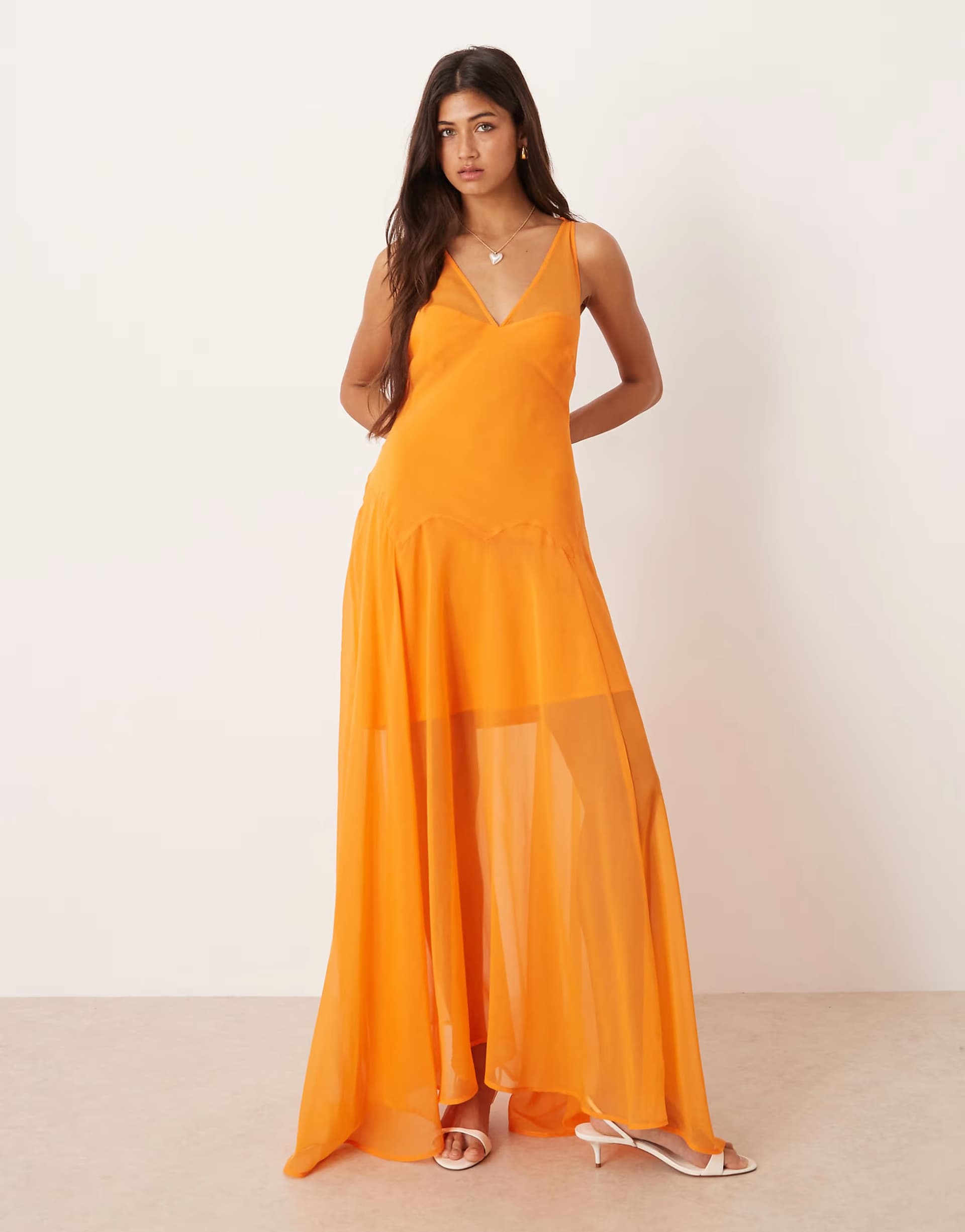 ASOS ASOS DESIGN cami chiffon maxi dress in bright orange