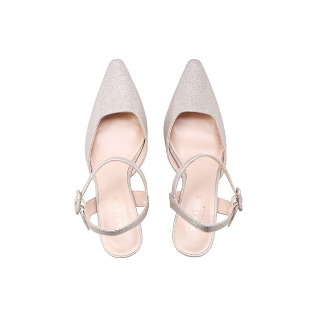 Paradox London Paradox London Women's Tempest Mid Heel Pointed Toe Ankle Strap Open Courts in Metallics - 3