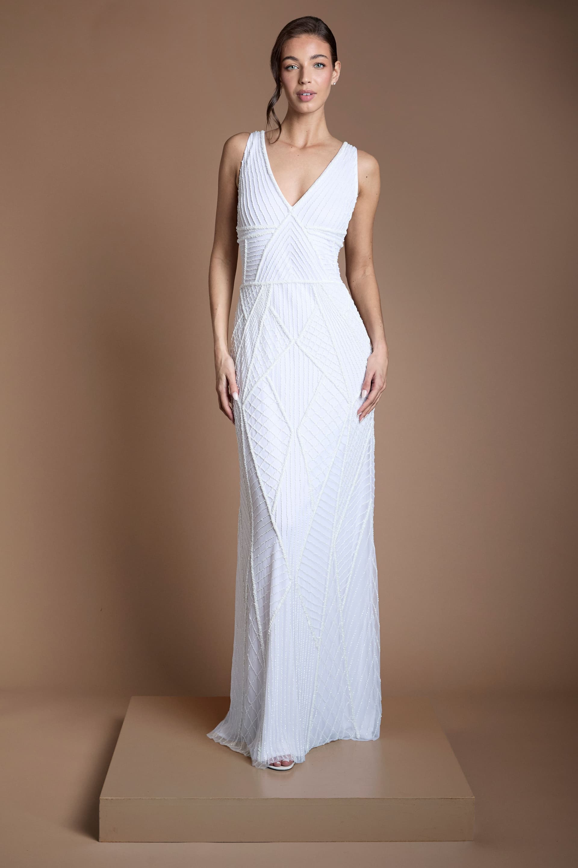 Coast Coast Women's Geometric Beadwork Maxi Wedding Dress in Ivory