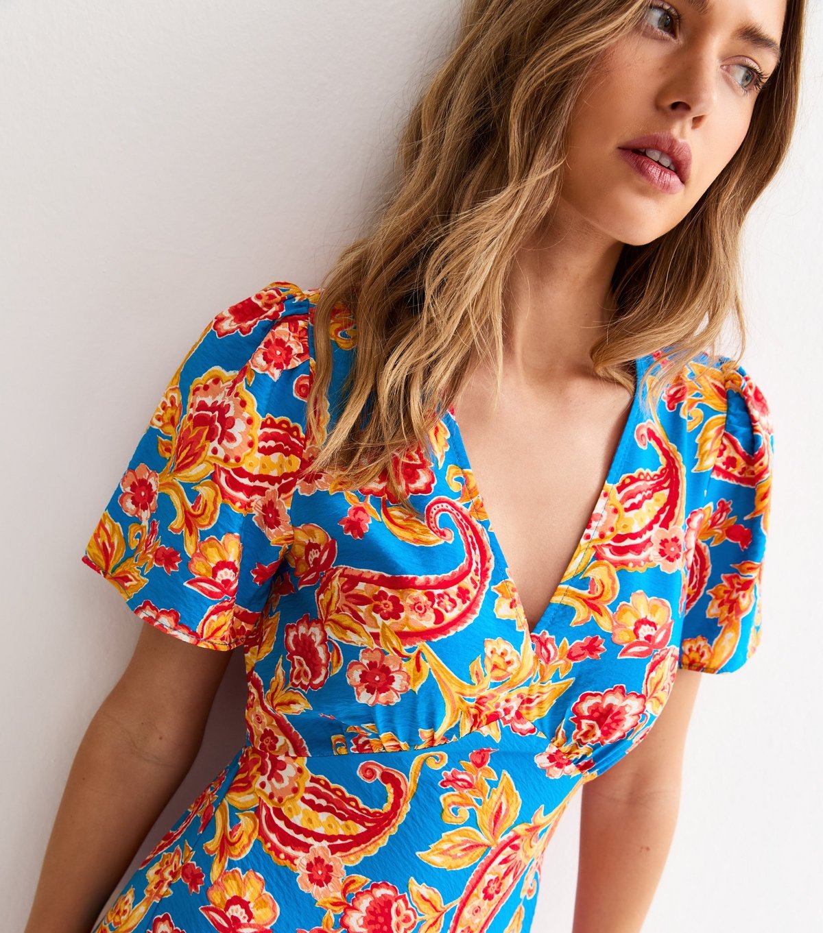 New Look Women's Blue Oversize Paisley Print Tiered Midi Tea Dress New Look - 2