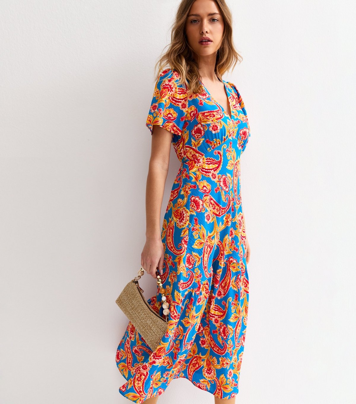 New Look Women's Blue Oversize Paisley Print Tiered Midi Tea Dress New Look - 3