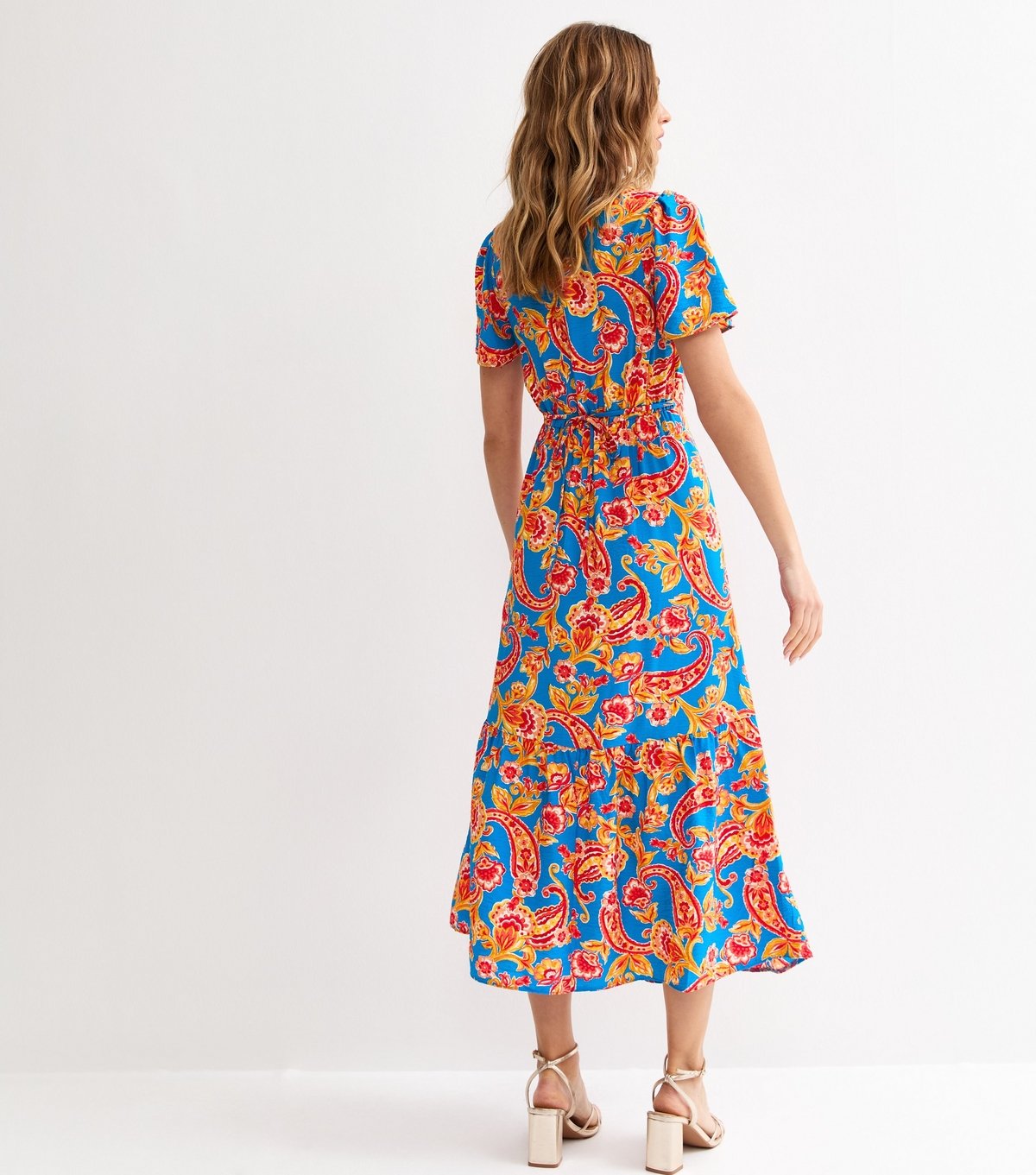 New Look Women's Blue Oversize Paisley Print Tiered Midi Tea Dress New Look - 4