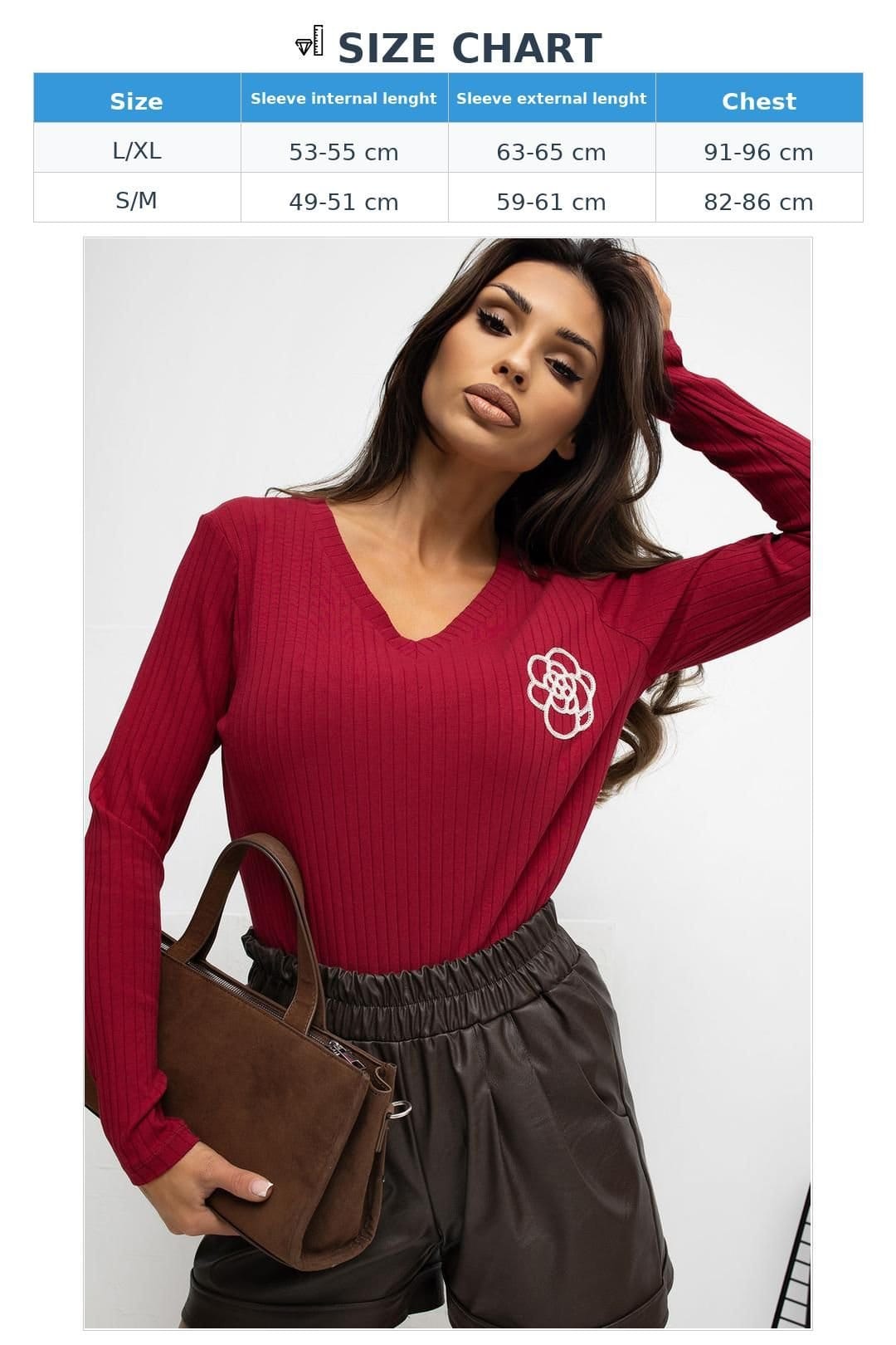 Love Lace Love Lace Women's Fitted Cotton Elastane V Neck Blouse in Burgundy - 4