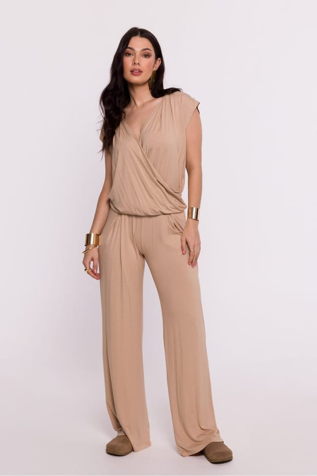 Love Lace Love Lace Women's Viscose Knit Envelope Blouse with Batwing Sleeves Style 193663 in Beige - 2