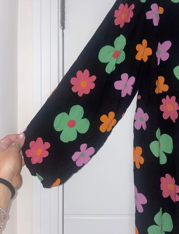 Never Fully Dressed Never Fully Dressed Black Colourful Floral Long Sleeve Midi Dress Plus Size 16 winter festive - 1