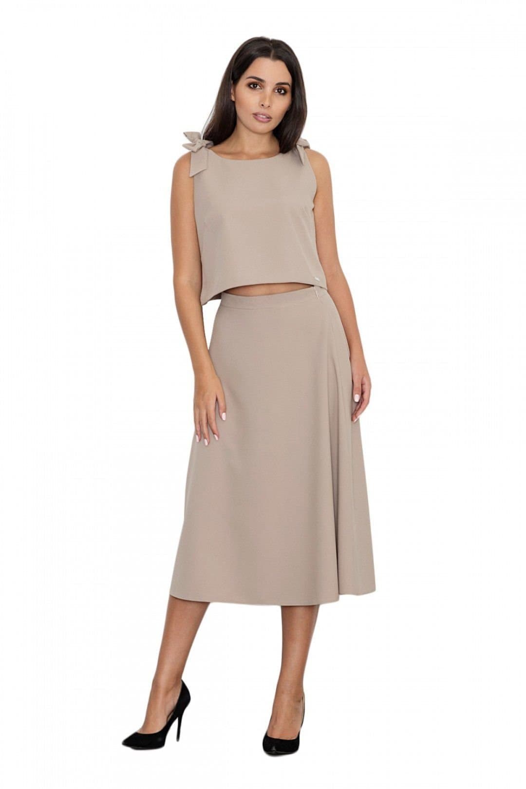Love Lace Love Lace Beige Bow Tie Shoulder Skirt Set