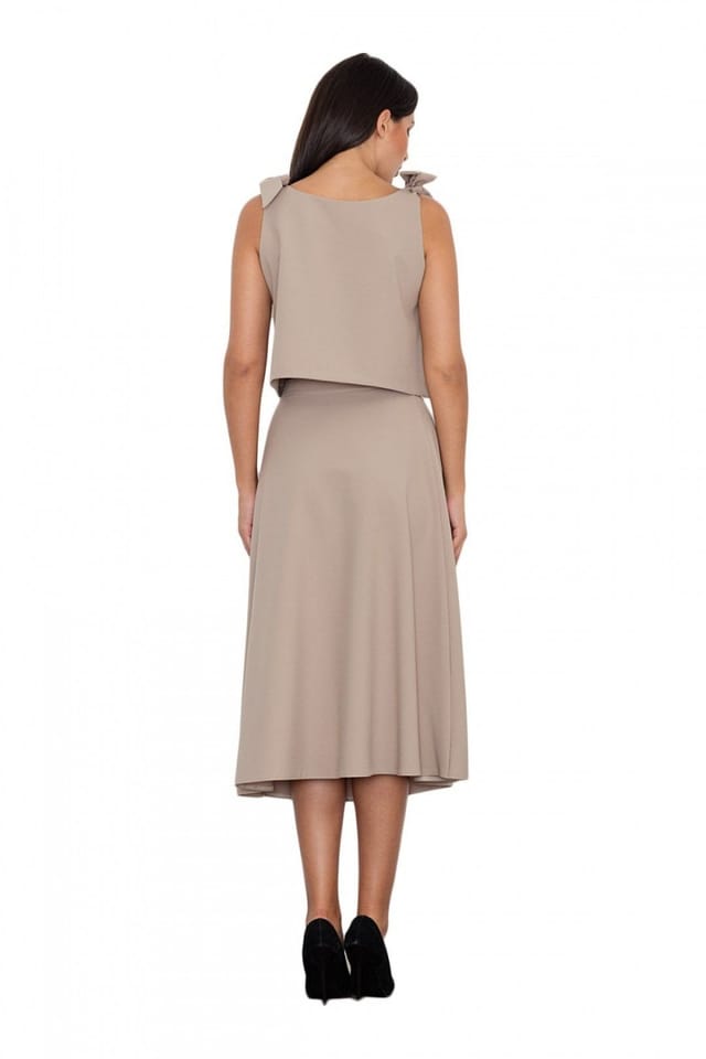 Love Lace Love Lace Women's Bow Tie Shoulder Skirt Set Mid Calf in Beige - 3