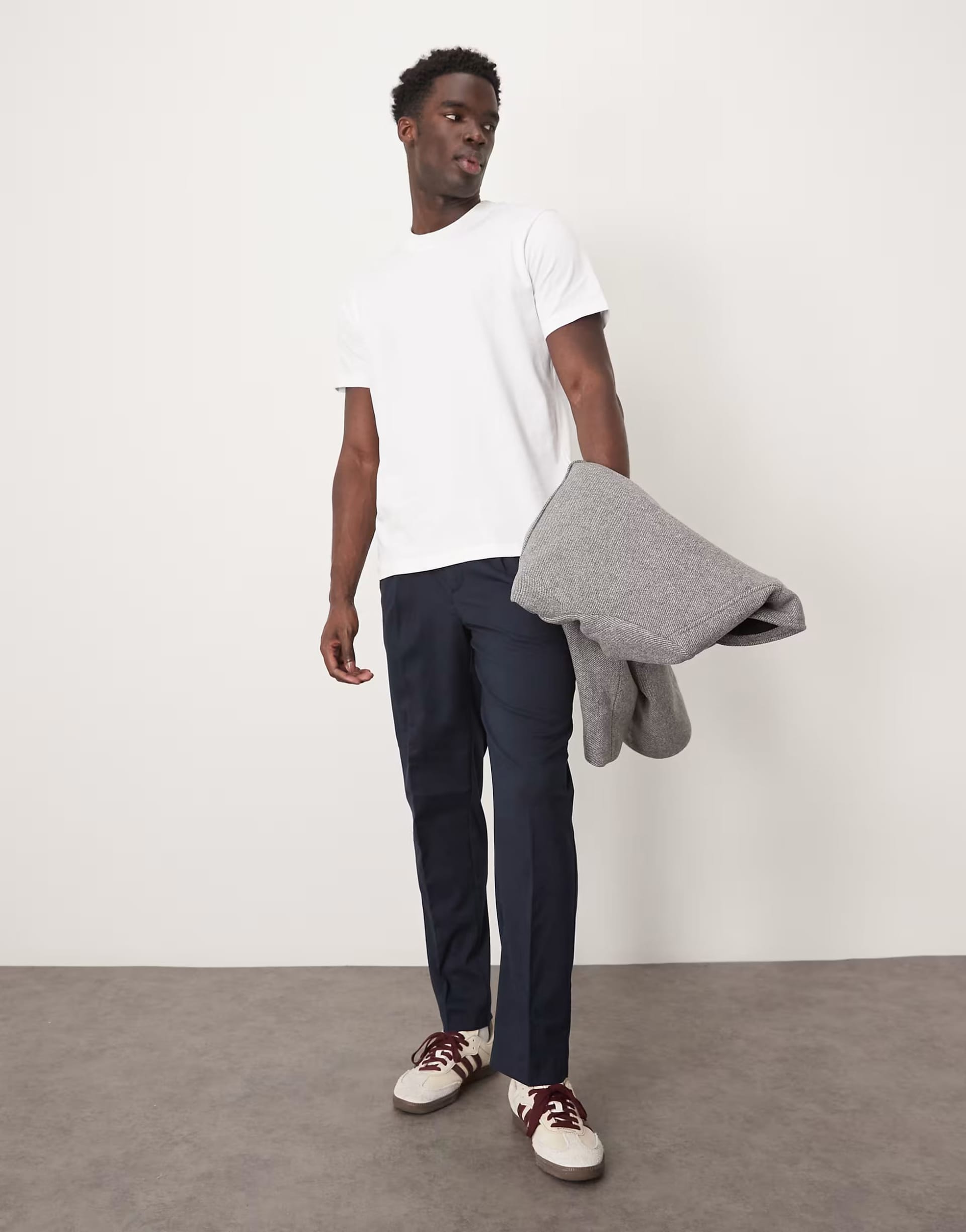 ASOS Navy Relaxed Tapered Fit Waistband Trousers