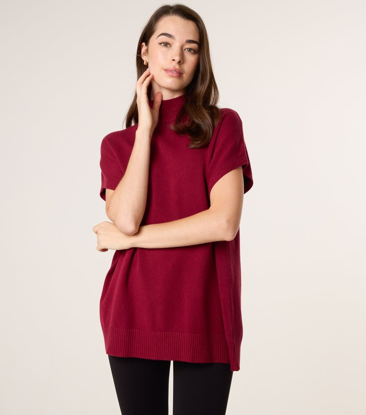 Blue Vanilla Blue Vanilla Burgundy Knitted High Neck Top