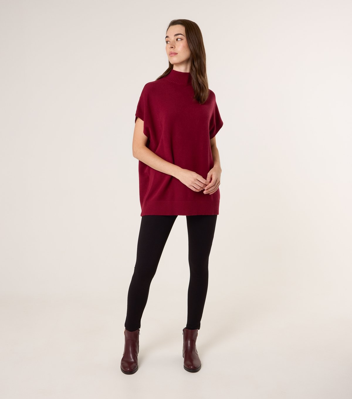 Blue Vanilla Women's Burgundy Knitted High Neck Top Blue Vanilla New Look - 3