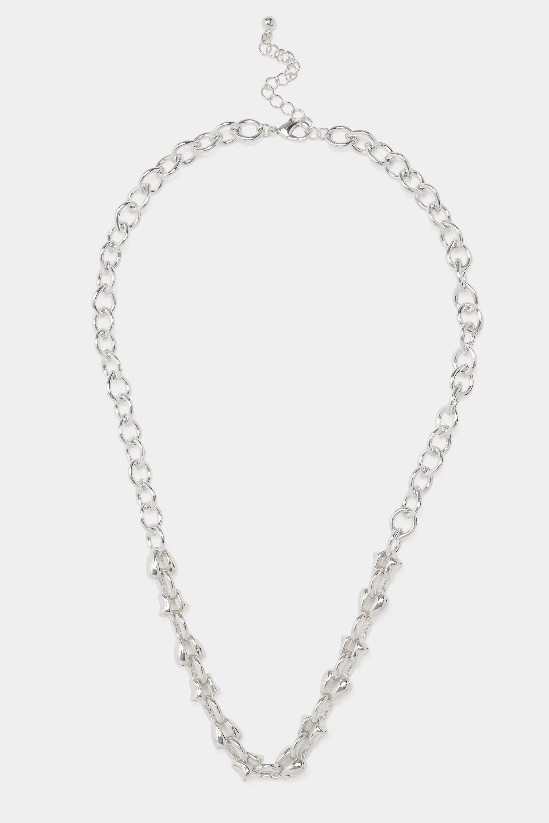 Yours Silver Tone Heart Star Link Necklace