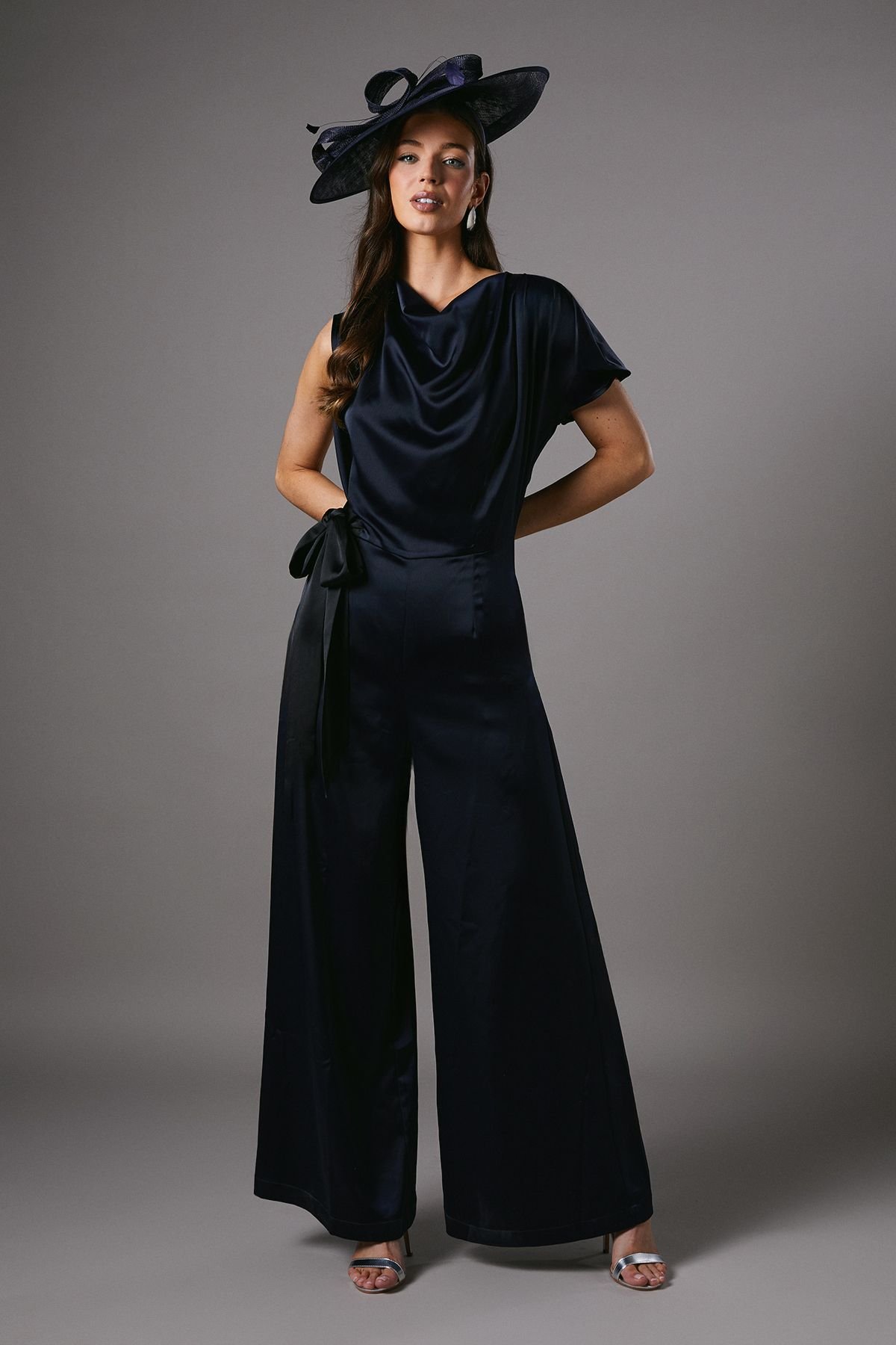 Coast Coast Women's Tie Side Satin Drape Wide Leg Jumpsuit in Navy - 2