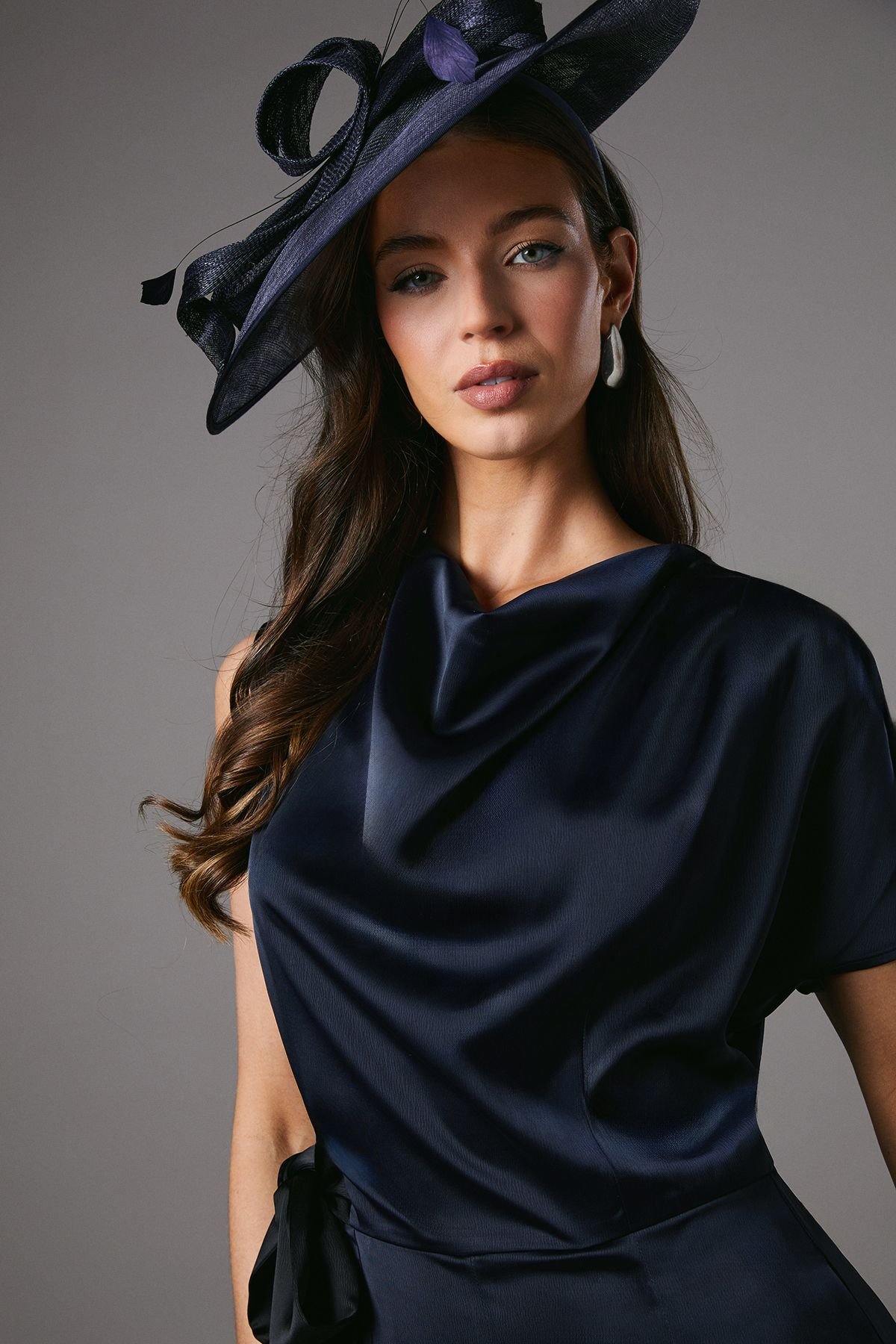 Coast Coast Women's Tie Side Satin Drape Wide Leg Jumpsuit in Navy - 3