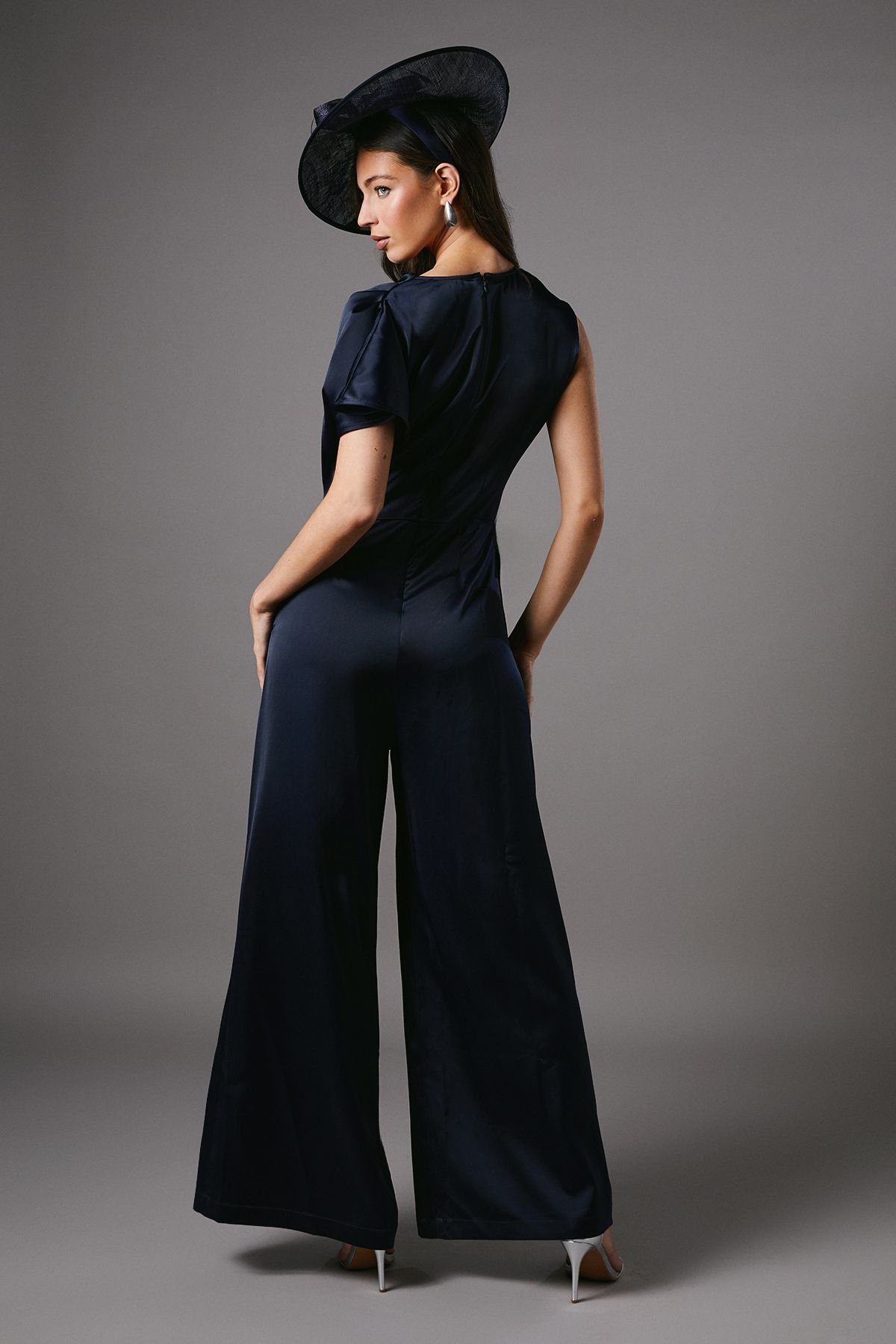 Coast Coast Women's Tie Side Satin Drape Wide Leg Jumpsuit in Navy - 4