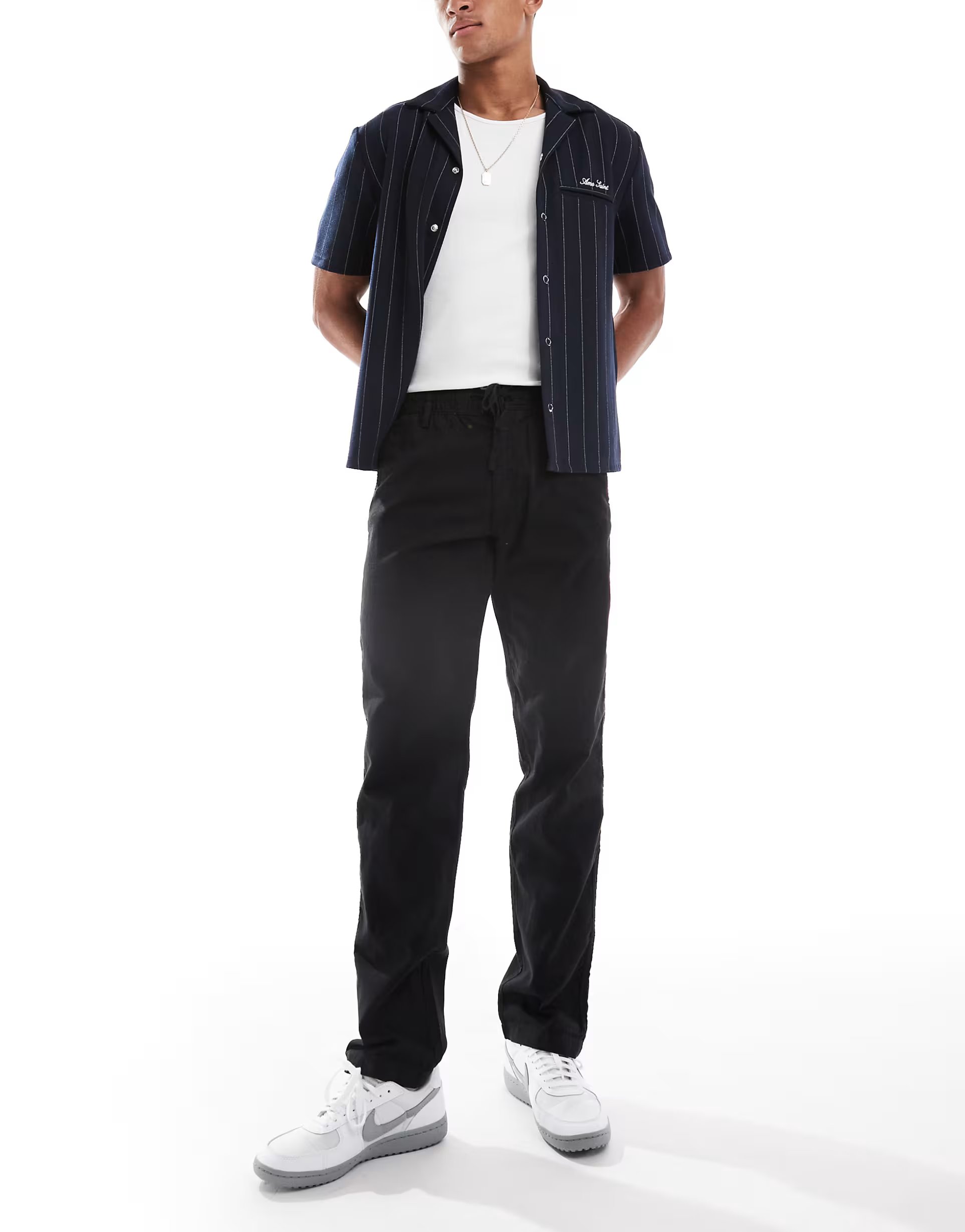 ASOS Jack & Jones relaxed fit linen mix trouser in black - 1