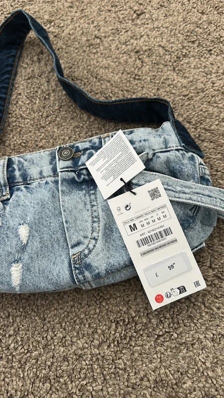 Zara Zara blue denim reconstructed shoulder bag