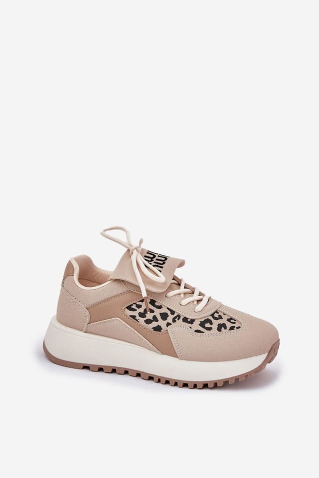 Love Lace Love Lace Women's Platform Suede Sports Sneakers with Rolled Slogan Detail in Beige - 2
