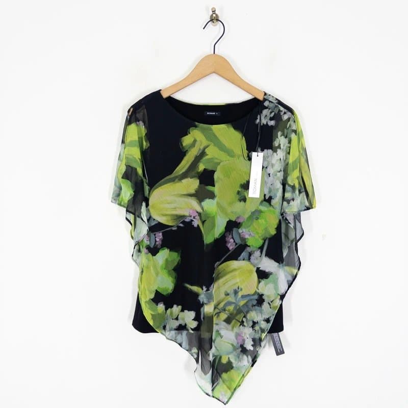 Roman Roman Floral Print Asymmetric Overlay Top Size 18 NEW Green Black RRP £30