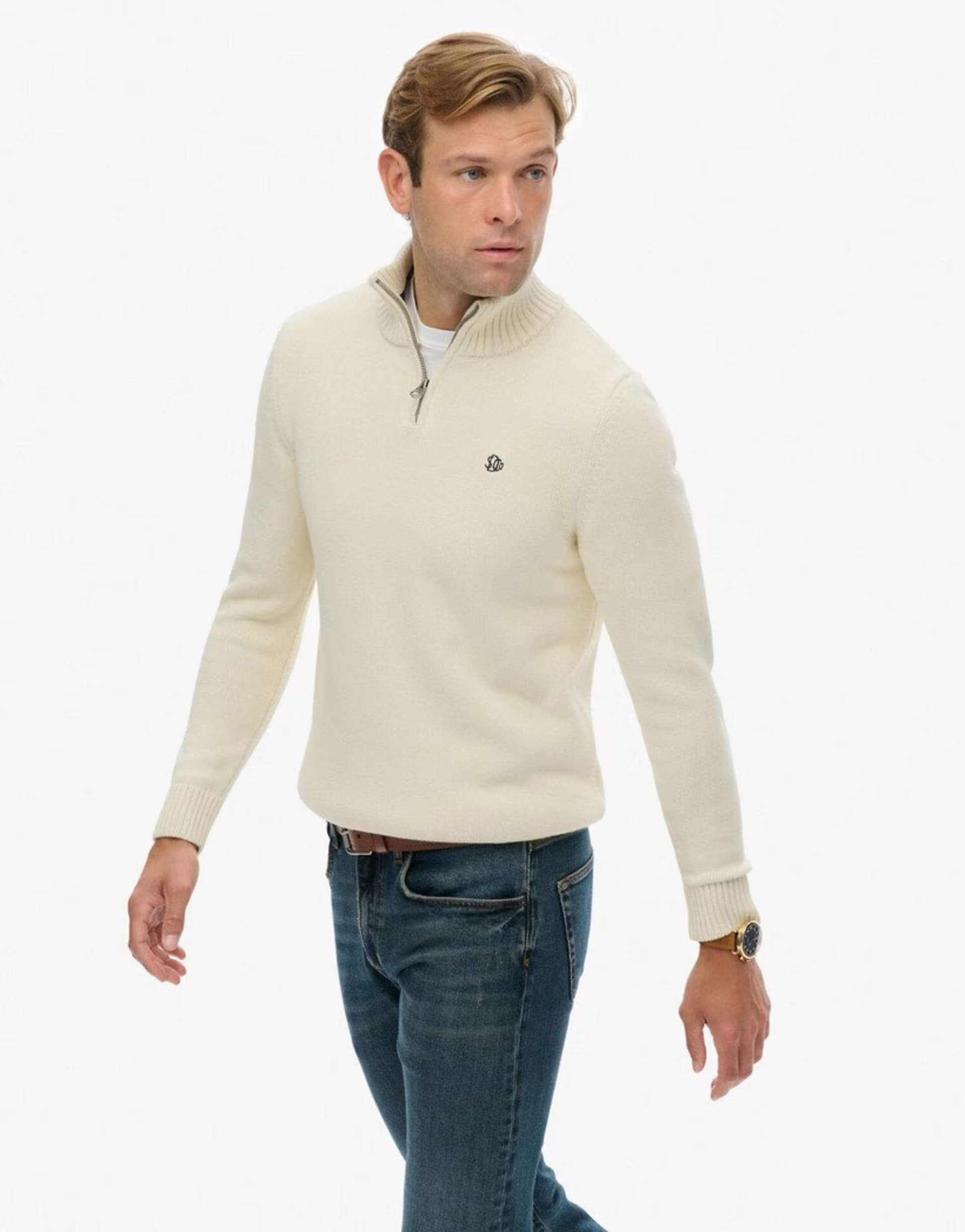 ASOS Superdry Cotton half zip knit jumper in cream