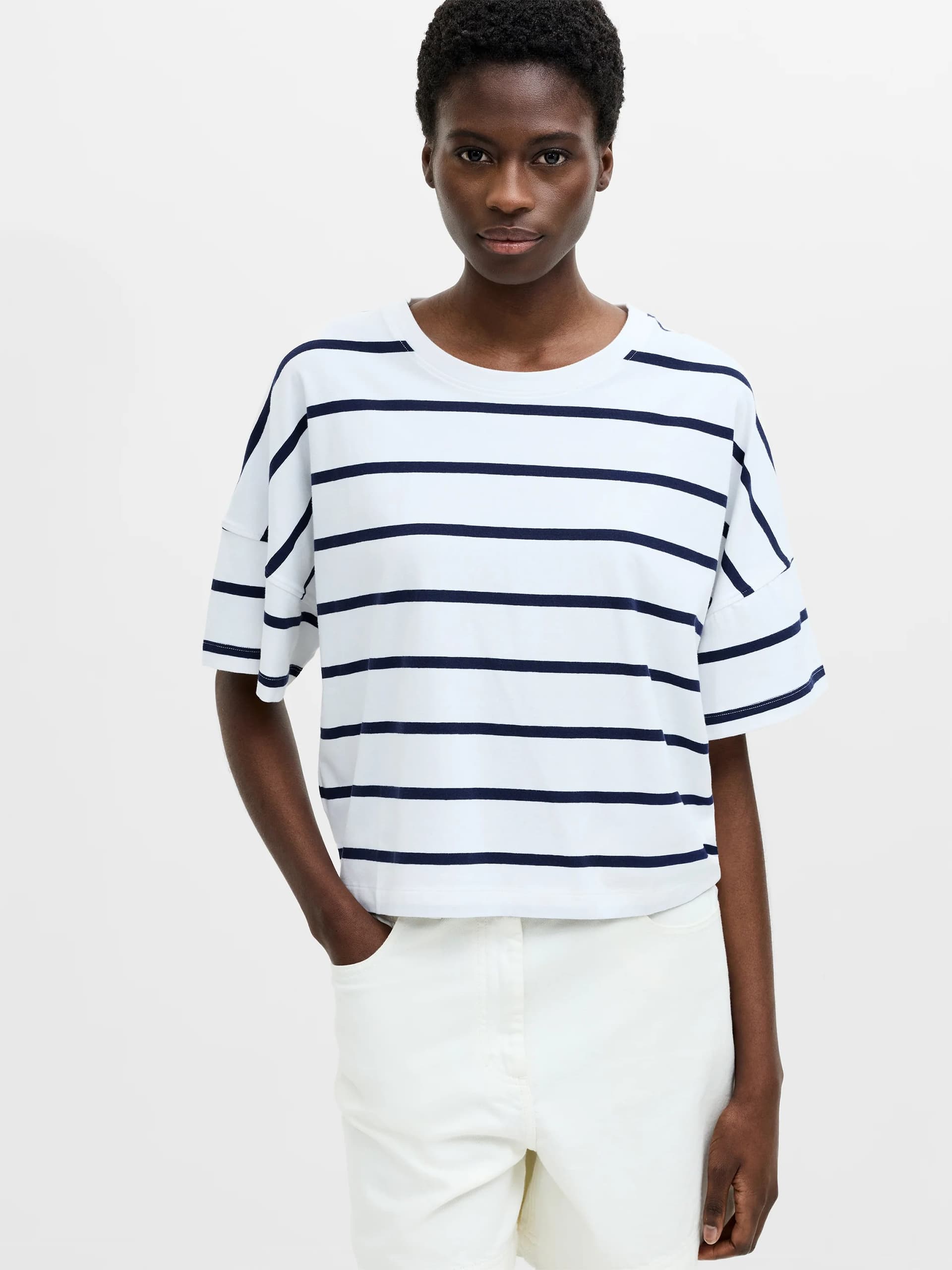French Connection French Connection White/Navy Striped T-Shirt